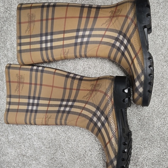 Burberry Haymarket Nova Check Plaid Rain Boots Rubber Brown Women’s Size US 5 - Picture 13 of 14